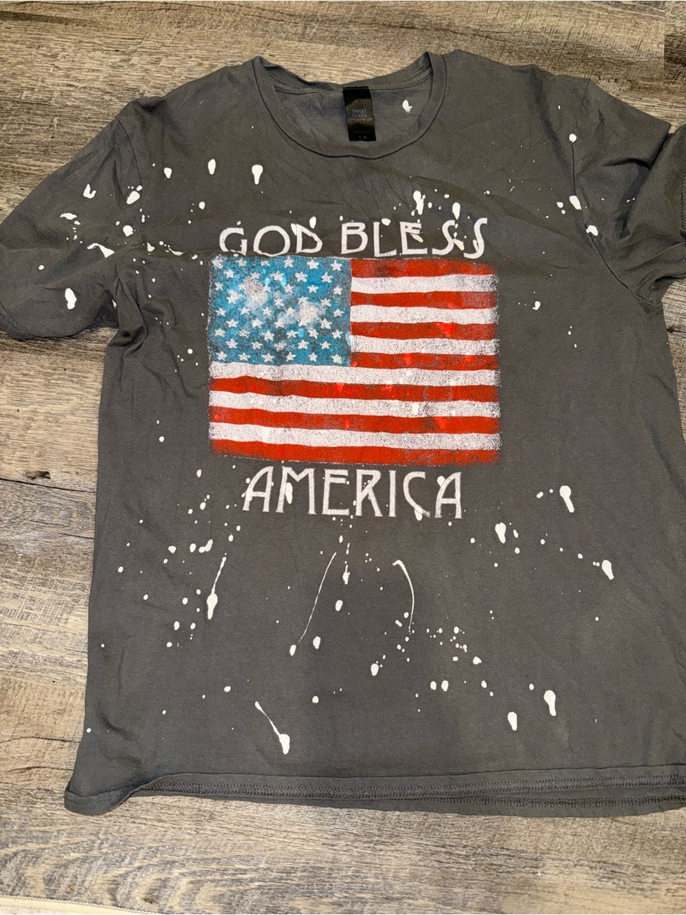 Sweet Claire Women Graphic Tee - Charcoal with Red, White, Blue Flag
